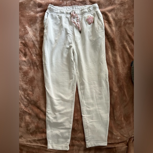 Aritzia Pants - Aritzia White Joggers with Pink Floral Accent